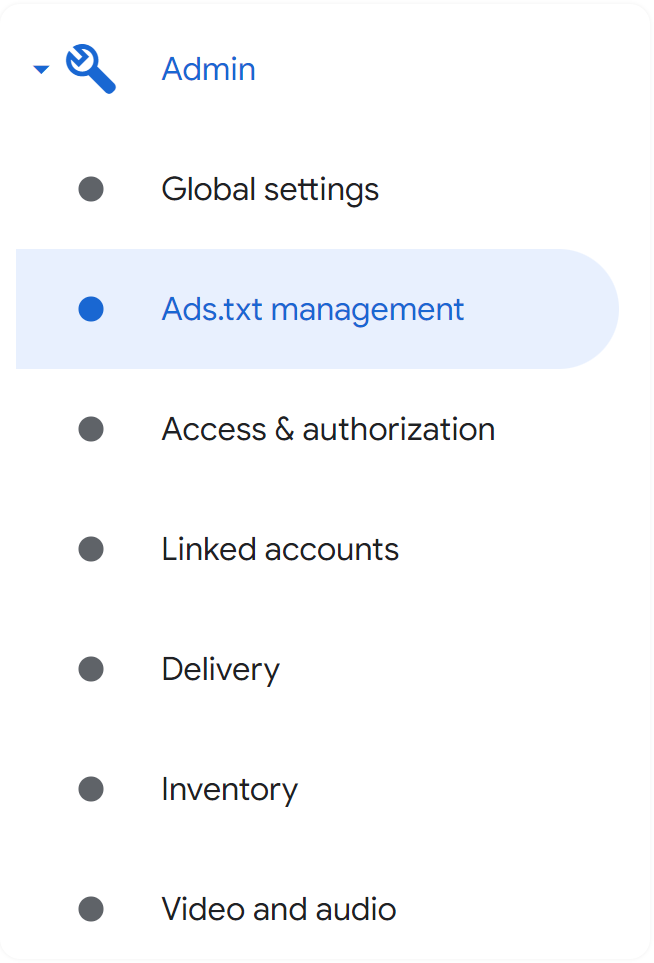 Screenshot of Google Ad Manager Admin navigation bar