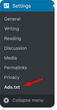 screenshot of ads.txt manager wordpress plugin settings