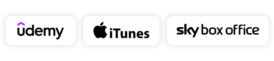 Udemy, iTunes, Sky Box Office logos