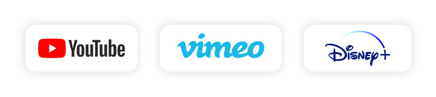 YouTube, Vimeo, Disney Plus logos