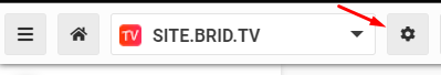 brid.tv cms screenshot of cogwheel next to website selection menu