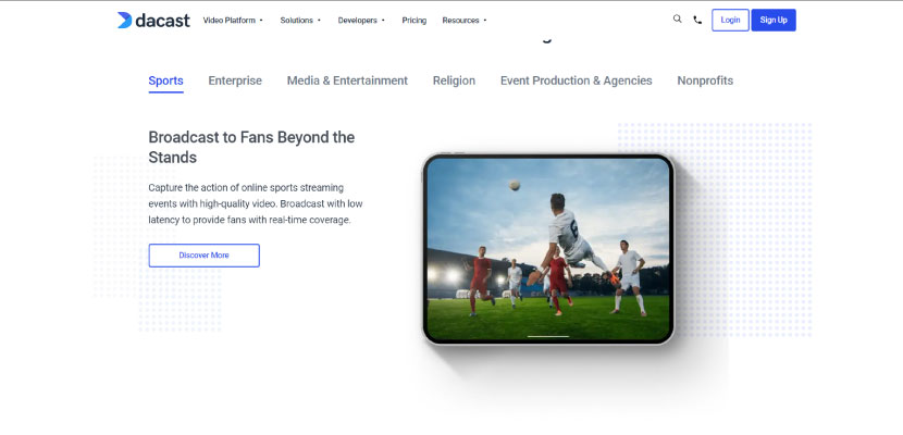dacast streaming platform home page screenshot