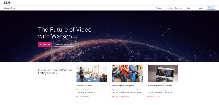 IBM cloud video home page screenshot