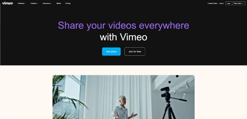 vimeo video platform home page screenshot