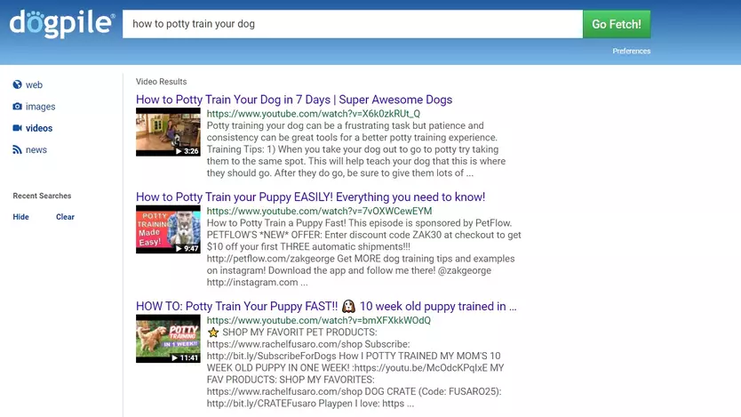 dogpile search results